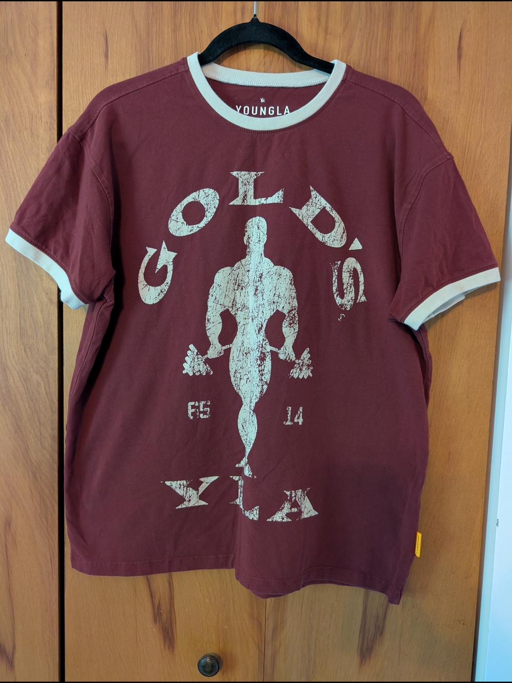 Youngla Men’s Maroon Gold's Gym Ringer T‑Shirt Size Medium SOLD OUT